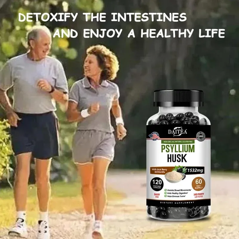 Psyllium Husk Capsules - Improve Constipation Accelerate Metabolism Nutrient Digestion Intestinal Health for Adult Men &Women