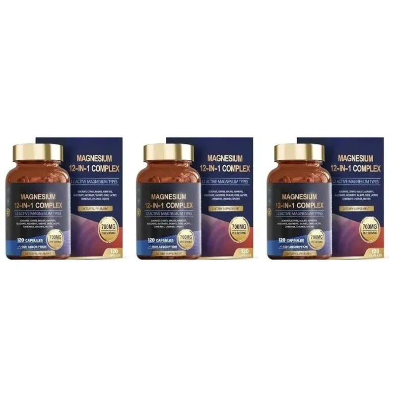 Magnesium 12-In-1 Complex Capsules for Sleep Support and Muscle Relaxation Nervous System & Heart Health 120 Capsules