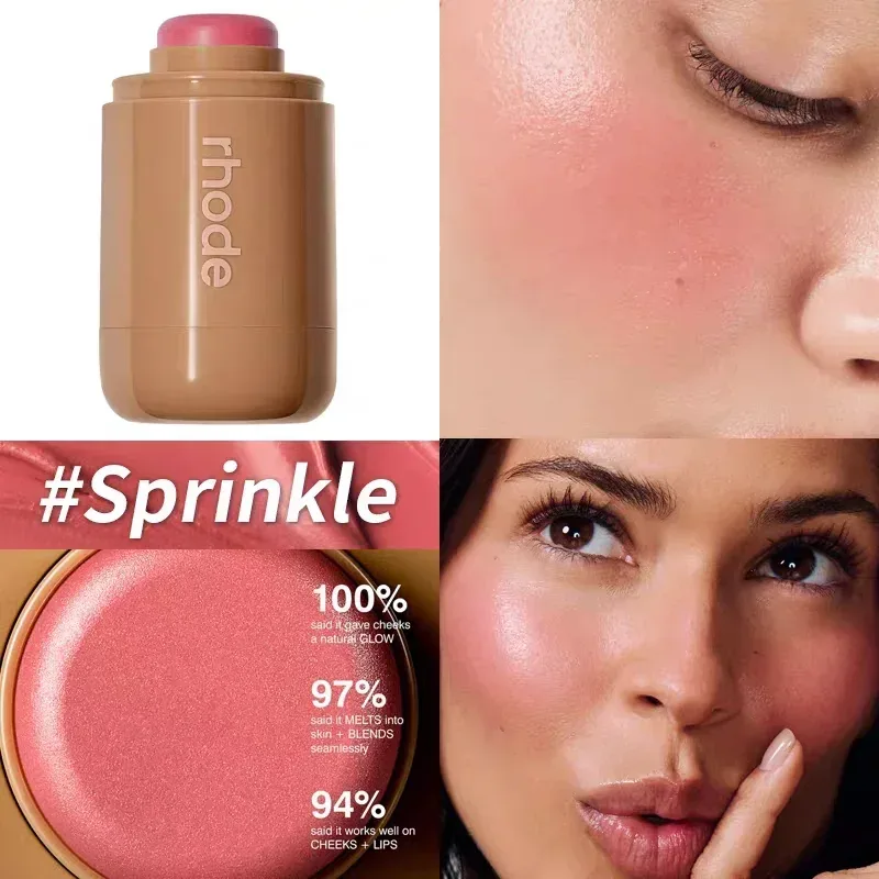 INS Pocket Powder Blusher Stick Lip Cheek Hydrating Stick Natural Rouge Powder Blusher Cream Lipstick Cheek Teacup Candy Color
