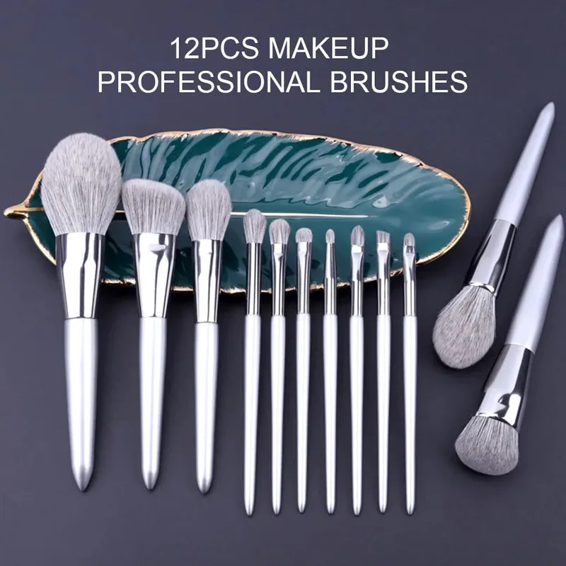 12PCS Makeup Brushes Kit Professional Natural Goat Hair Foundation Powder Contour Eyeshadow Lip Make Up Tools For Women