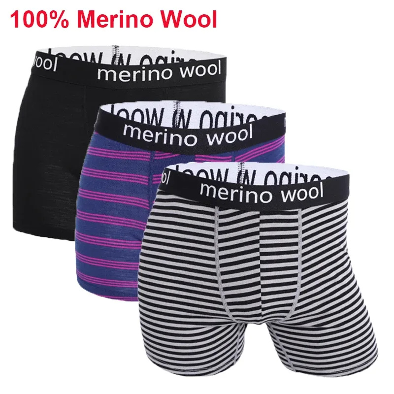 Mens Merino Wool Underwear Boxer Briefs 87% Merino Wool Boxers Soft Breathable Moisture Wicking Sports Fitness Boxershorts