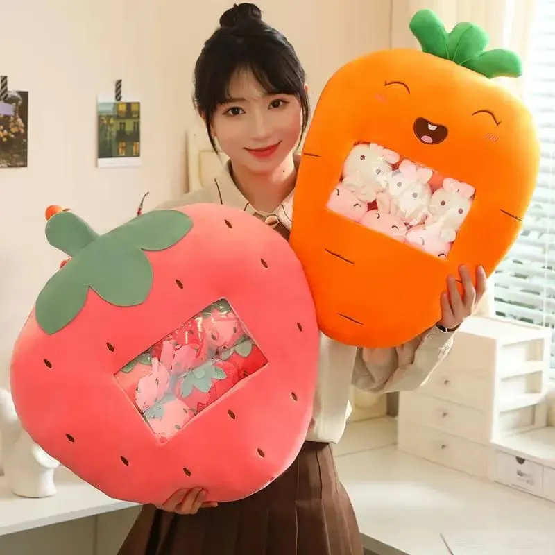 Six Small Toys Inside Cute Cartoon Fruit Plush Pillow Soft Stuffed Sofa Cushion Homdecor Pillow Backrest Children's Gift