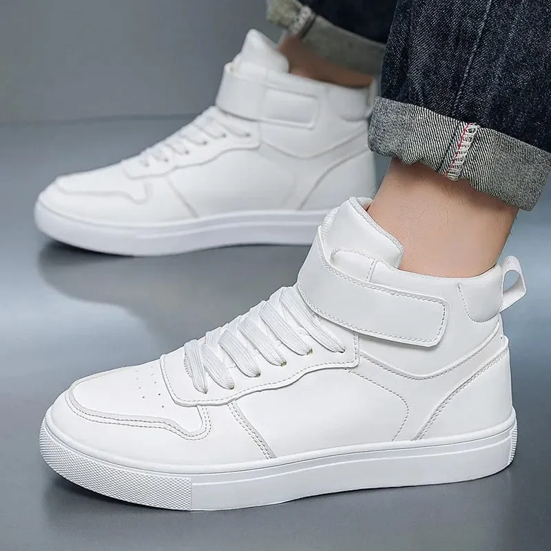 White Vulcanized Sneakers Men's Flat Comfortable Shoes Lace up Zapatillas Hombre Autumn Spring High Top Sneakers Plus Size 39-48 — image 1