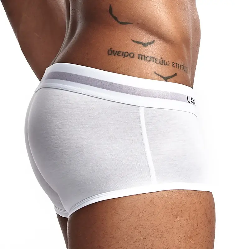 Sous-vêtements pour hommes jeunesse U surélevé taille basse coton quadrilatère pantalon couleur unie grand short pour hommes
