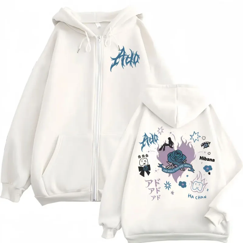 Singer Ado Hibana World Tour 2025 Zipper Hoodies Harajuku Japanese Style Zip Up Sweatshirts Men Women Casual Fashion Pullovers