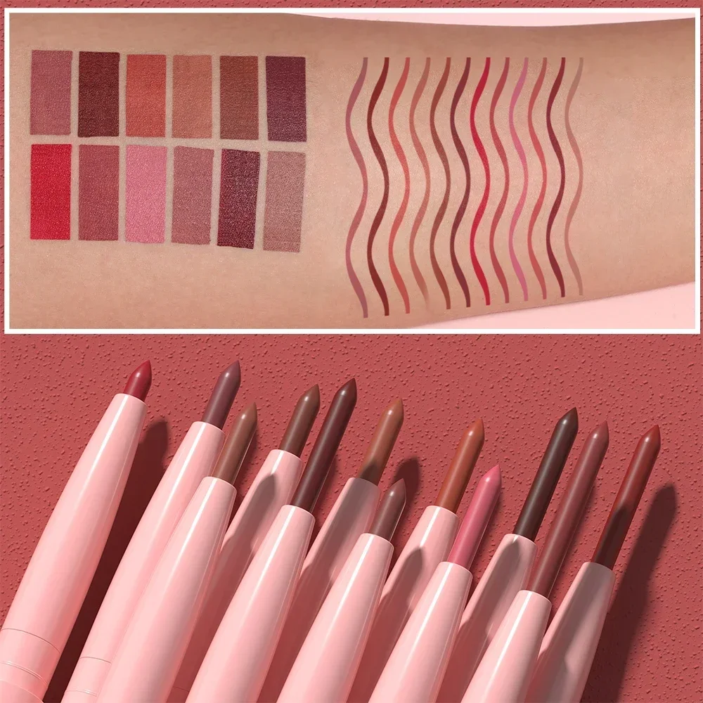 12Color Waterproof Lip Liner Pencil Dark Red Brown Lipstick Pencil Lip Outline Nude Matte Lipstick Crayon Contouring Tint Makeup