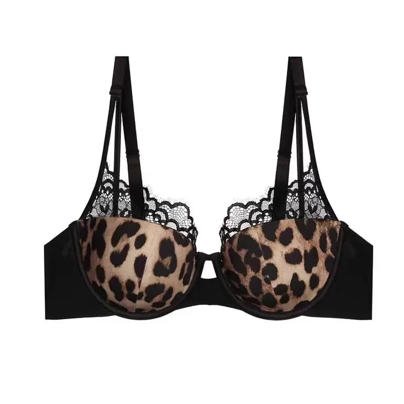 Ladies Leopard Print Thin Cup Push Up Bra Set Anti Sagging Soft Underwire Side Fat Control New Arrival Delicate Underwear