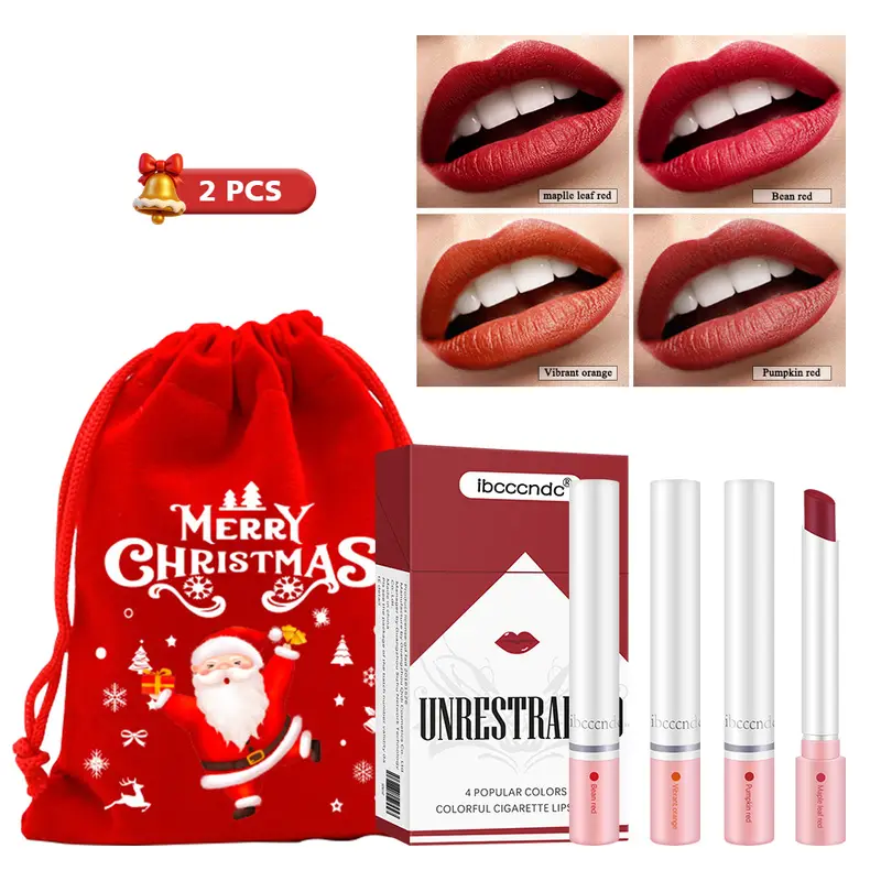 Christmas Cigarette Lipstick Set Matte Waterproof Long Lasting 4 Colors High Color Rendering Velvet Lip Makeup Christmas Gifts