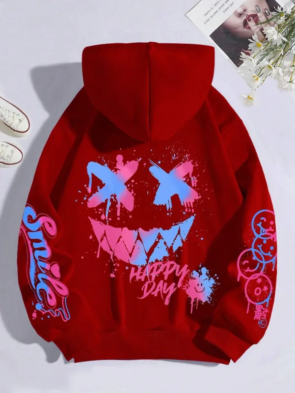 New Autumn Men's Personalized Smiling Face Print Comfortable Breathable Hooded Sweatshirt Outdoor Street Fashion Hooded Sweatshi — image 5