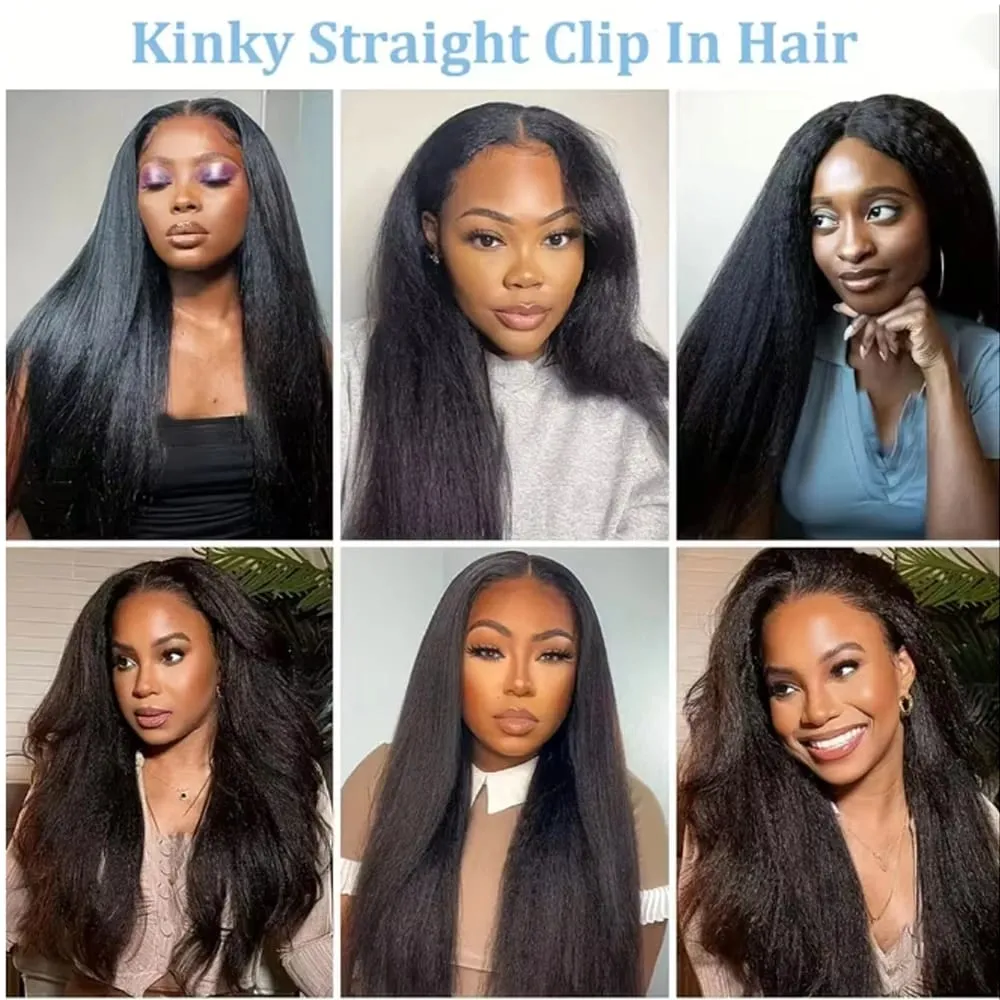Synthetic Yaki Straight Clip in Hair Extensions Straight Hairpieces Clip ins Synthetic Hair Extension 22inches for Women
