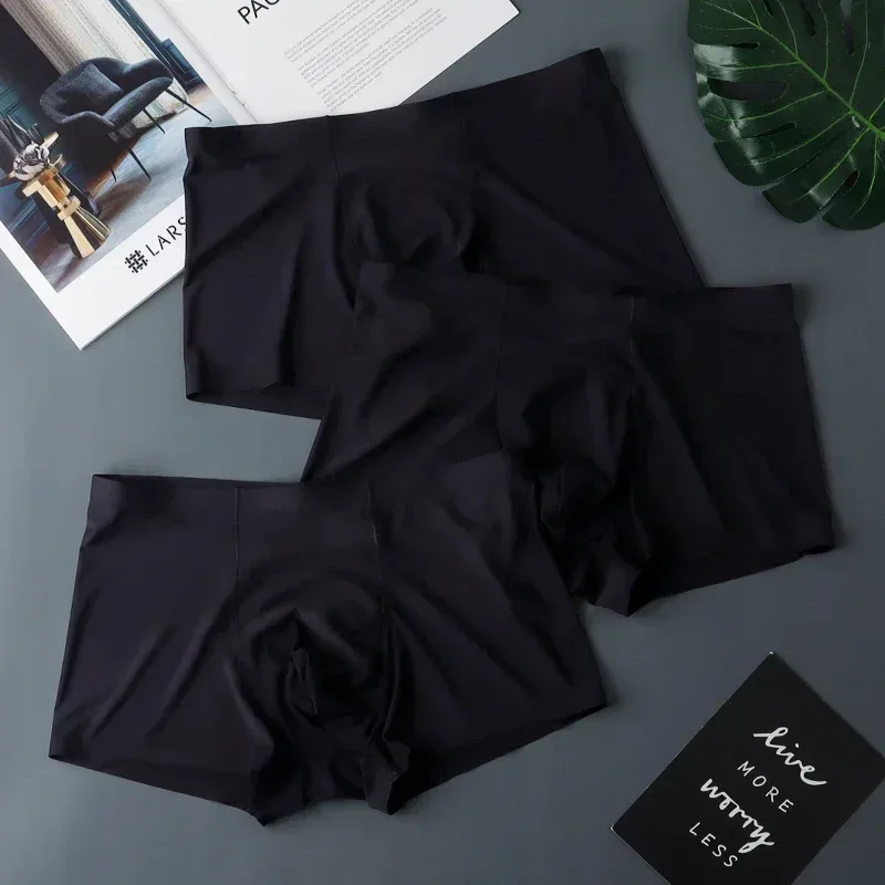 3PCS Hohe Qualität männer Eis Seide Unterwäsche Sommer Dünne Atmungsaktive Nahtlose Höschen Sexy Männliche Unterhose Plus Größe