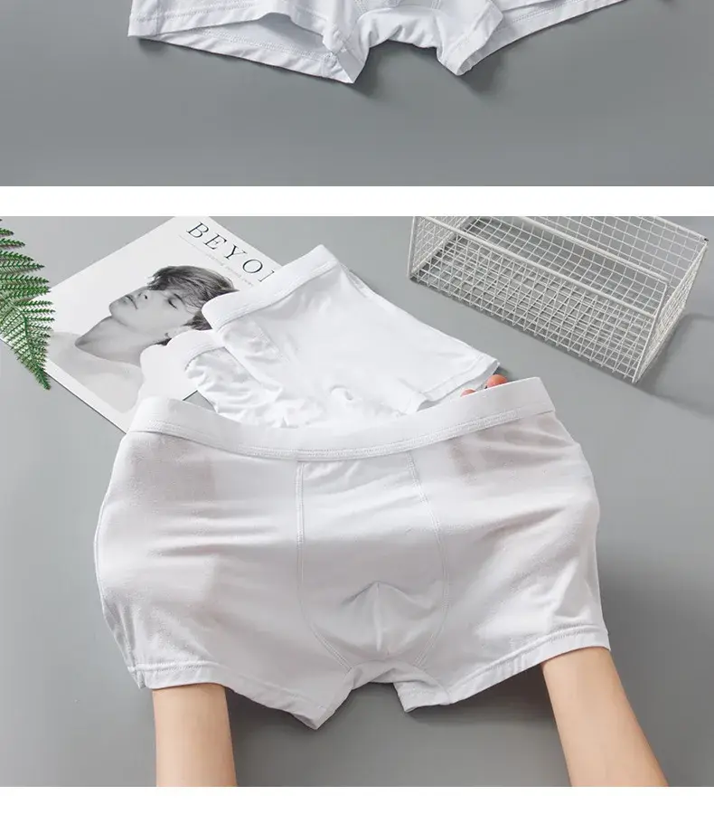 3 Pieces Lot Bamboo Fiber White Underwear Men Breathable Solid Boxer Shorts Soft Sexy Panties Sets Male Interior Clothing XXXL — image 3