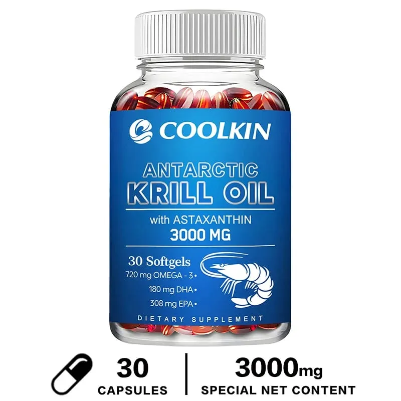 Minyak Krill Antartika 3000mg - Omega-3 EPA DHA Astaxanthin Alami Kekuatan Maksimum untuk Kesehatan Jantung & Sendi