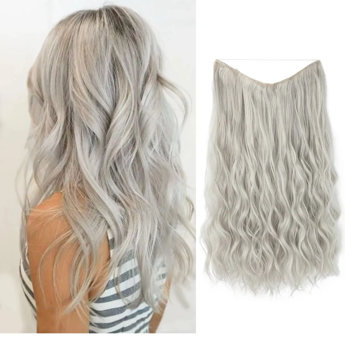 Synthetic Wave Invisible Wire With Clips Hair Extensions Fish Line Natural Blonde Clip In Hairpiece Fake Hair Piece