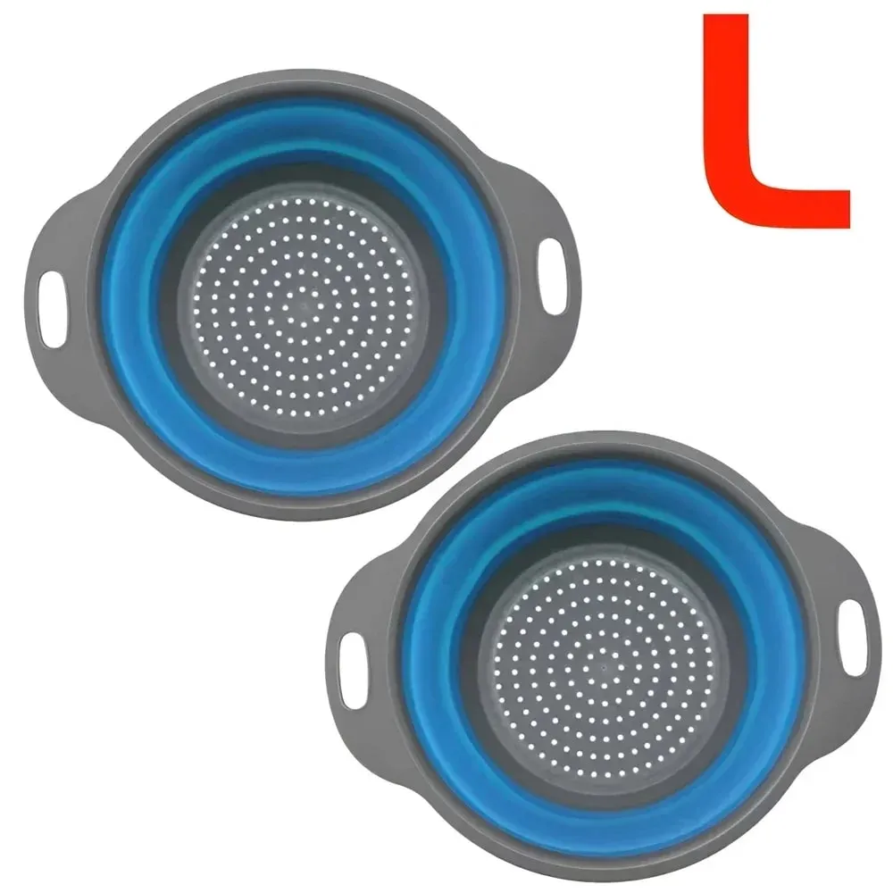 2PCS Silicone Folding Drainer Basket Fruit Vegetable Foldable Colander Kitchen Strainer for Food Pasta Kitchenware Drain Device