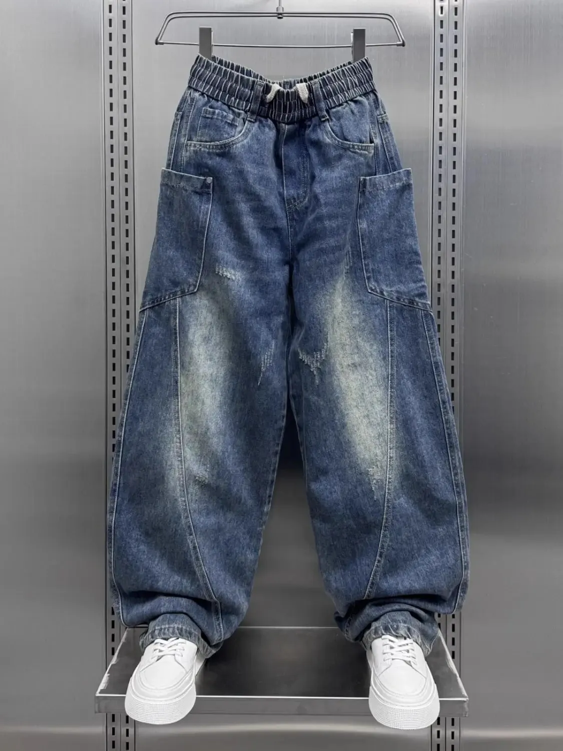 Men's 2025 Autumn New Scimitar Jeans Fashion High Street Casual Loose Straight Drawstring Baggy Korean Luxury Harlan Pants — image 7