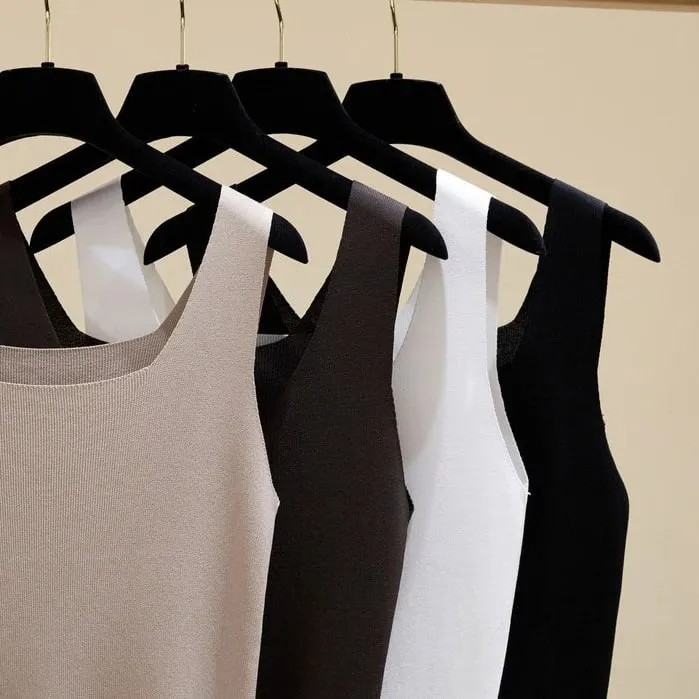 Summer Off Shoulder Tank Tops Women Fitness Short Camis Vest Female Knitted Sexy Square Collar Solid Crop Tops