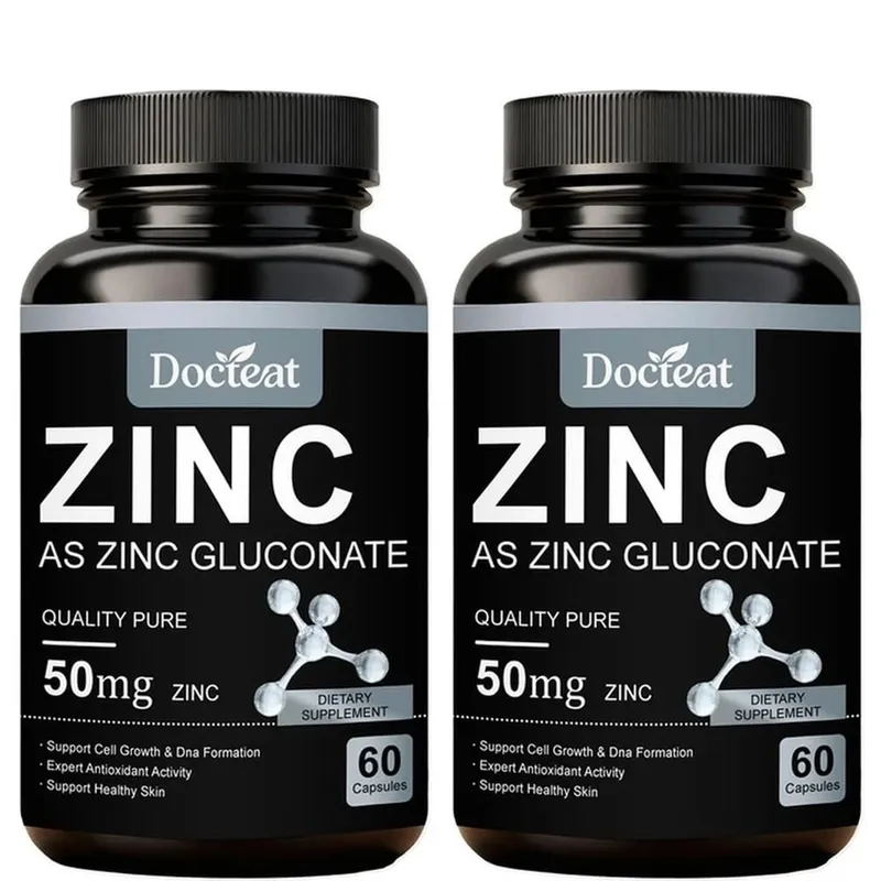 Docteat Zinc As Zinc Gluconate Capsules 50 Mg Zinc Per Serving Immune Support Antioxidant Activity Healthy Skin 60 Capsules