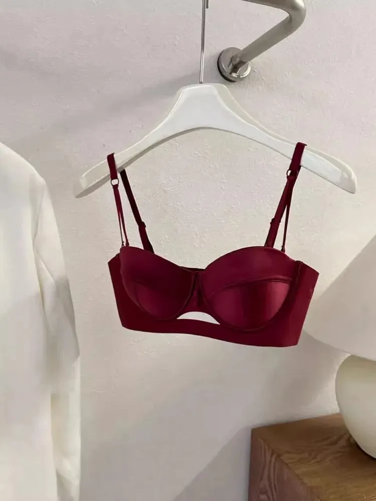 AA Cup Strapless Bra Set Fixed Half Cup Built-in Lift Lingerie Push Up Convertible Underwear Push Up Convertible Underwear