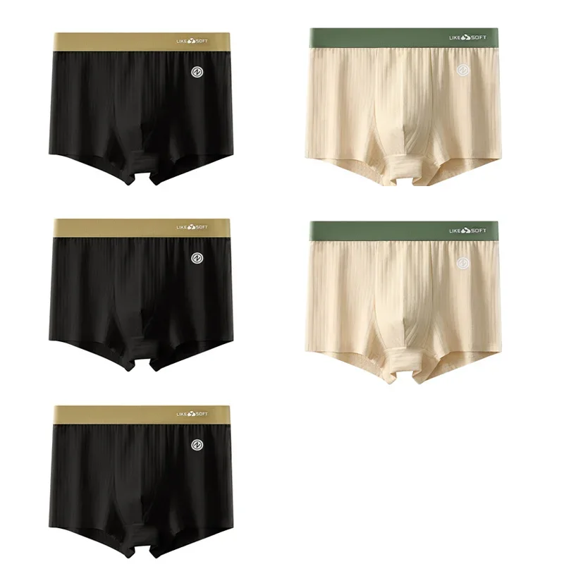 5Pcs Men Striped Boxer Briefs Soft Breathable Mid Waist Elastic Waistband Cotton Blend Men Underwear Shorts