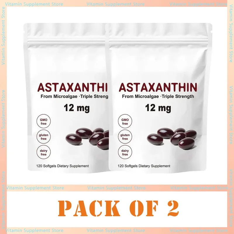 Astaxanthin 12mg Softgels - Astaxanthin Antioxidant Supplements Supports Eye Joint Skin & Circulation Health Natural Tanning