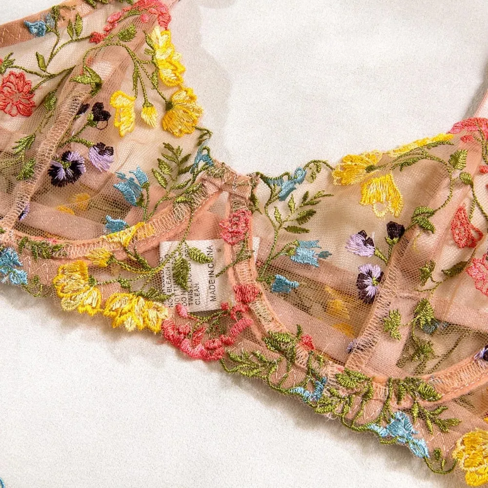 Σετ εσώρουχων 2 τεμαχίων Bohemia Floral Κέντημα Ευέλικτο Εσώρουχα Intimates Underwire Push-up Sheer Set εσώρουχα για κορίτσι