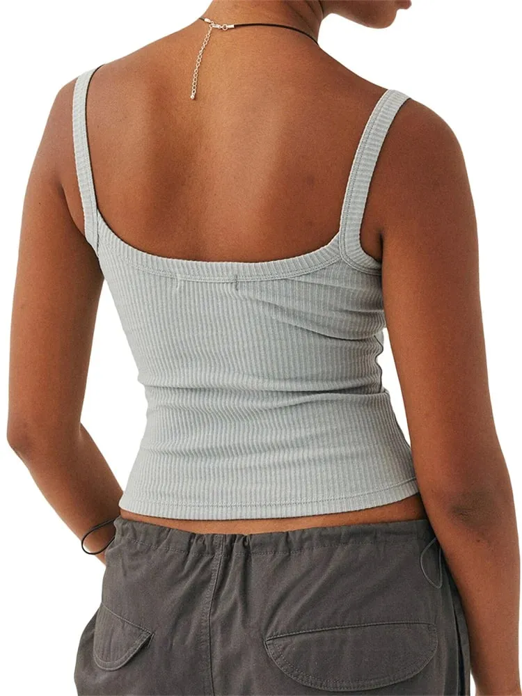 Women´s Solid Color Tank Tops Basic Vest Ribbed Sleeveless U Neck Slim Fit Cropped Tops