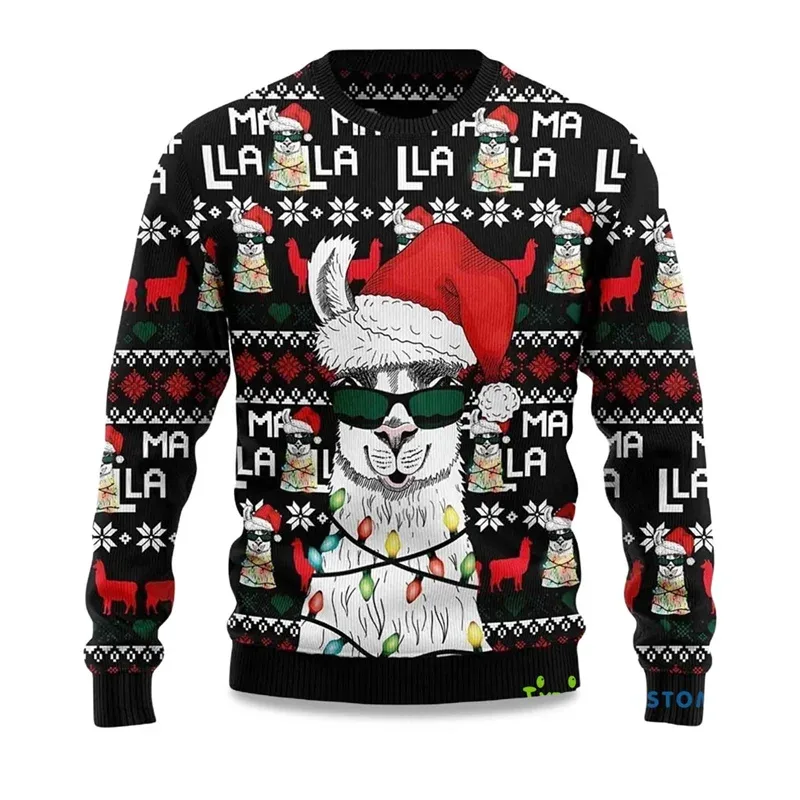 Jingle My Bells Sweter Natal Jelek untuk Pria Sweter Pulover Santa Klaus Gambar Cetak Pesta Bir Sweter Pola Alpaca Manusia Salju