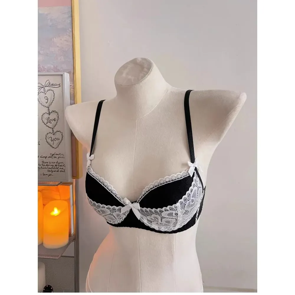 Ladies Halter Neck Lace Bra Detachable Bow Design Underwire Push Up Brassiere Side Breast Collection Daily Intimates Lingerie — image 3