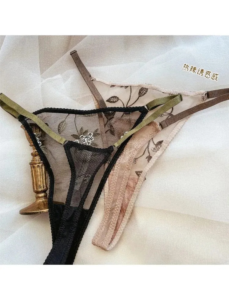 Supportive Underwire Lingerie Set Sheer Mesh Bra & Briefs Sexy Embroidered Lace Ultra Thin Demi Cup Anti-Sag Date Gift for Her