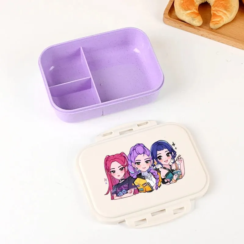 Demon Hunters Lunch Box for Boy Girl Cute Mira Zoey Jinu Portable Plastic Bento Box with Dinnerware Food Fruit Container