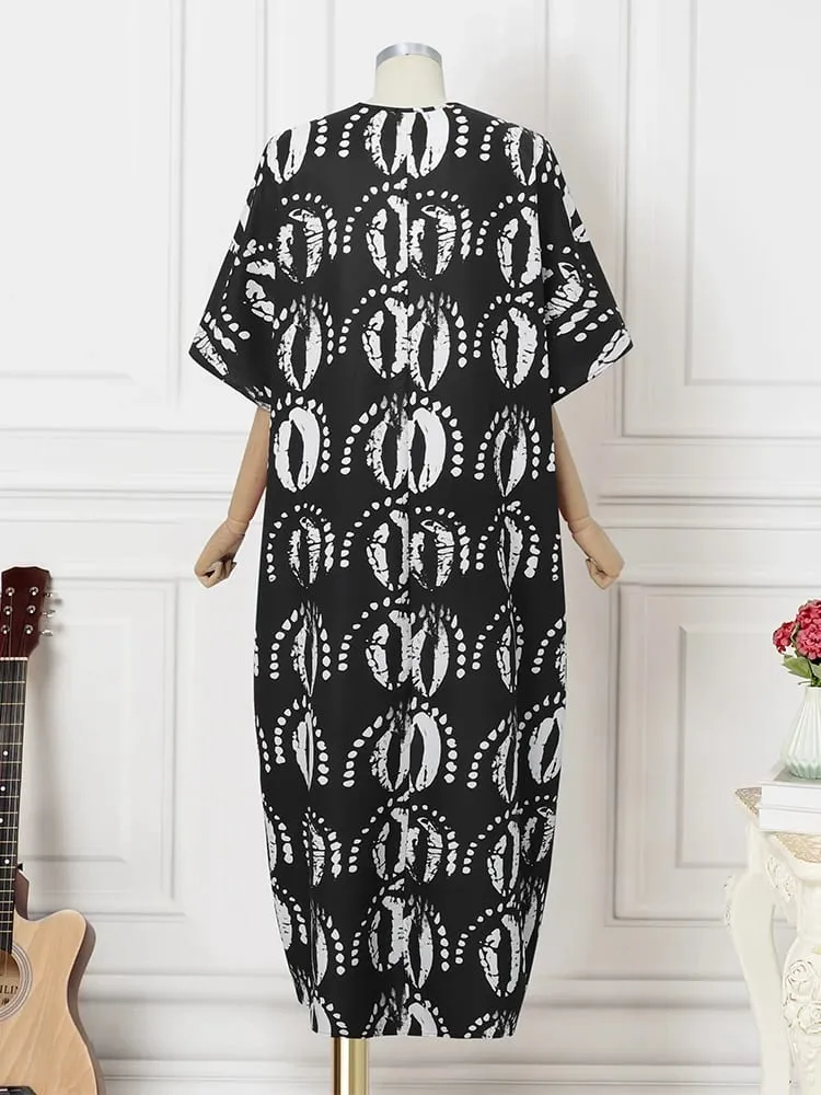 Plus Size 5XL VONDA Vintage Maxi Dress Women Printed Vetido 2025 Summer Party 3/4 Sleeve Bohemian Patchwork Robe Casual Sundress