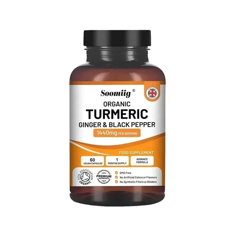 Organic Turmeric Ginger & Black Pepper Capsules Supports Joint Health Cushioning Digestive & Immune & Balances blood sugar