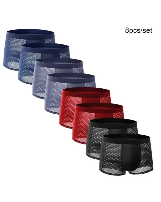 8 pz/set Intimo da Uomo Maglia di Seta del Ghiaccio Mutandine da Uomo Traspirante Traceless Mutandine di Moda Maschile Boxer di Colore Solido