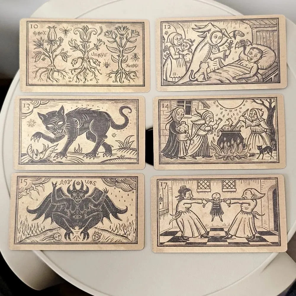 Mildred Payne's Oracle 10.3*6cm of Black Enchantment 52 Pcs Black Line Imagery Woodblock Style Cards