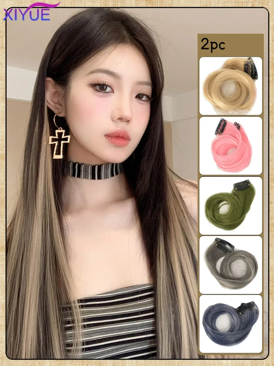 2pcs/pack Synthetic Colored Party Highlights Clip in Hair Extensions for Girls 24 inches Multi-colors Straight Hair Synthetic Ha