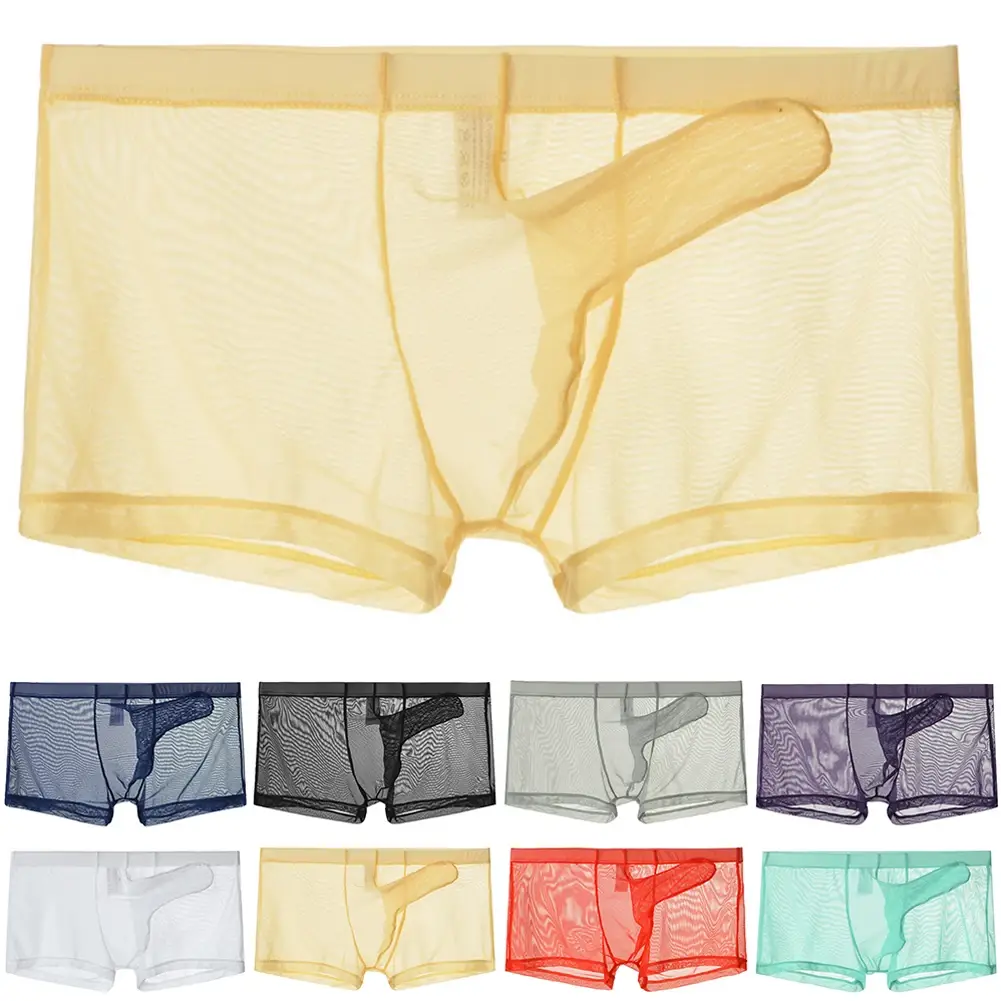 Biancheria intima leggera trasparente da uomo sexy in rete trasparente trasparente con boxer traspiranti, mutandine boxer maschili con separazione di proiettili