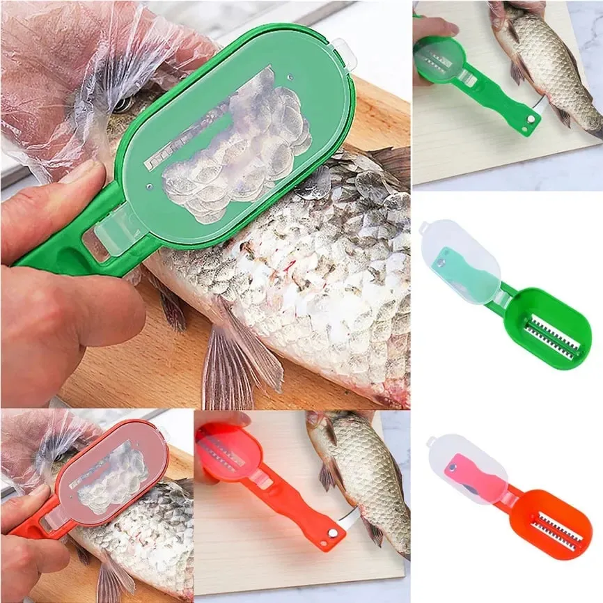 Practical Fish Scale Remover Plastic Fruit and Vegetable Peeler Descaling and Cleaning Scraper with Accessories Folding Knife