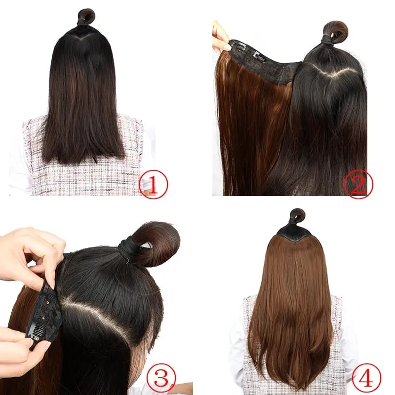 22Inch Synthetic Long Micro Curly Layered Hair Extension Patch Natural Looking Invisible One Piece Wig for Women