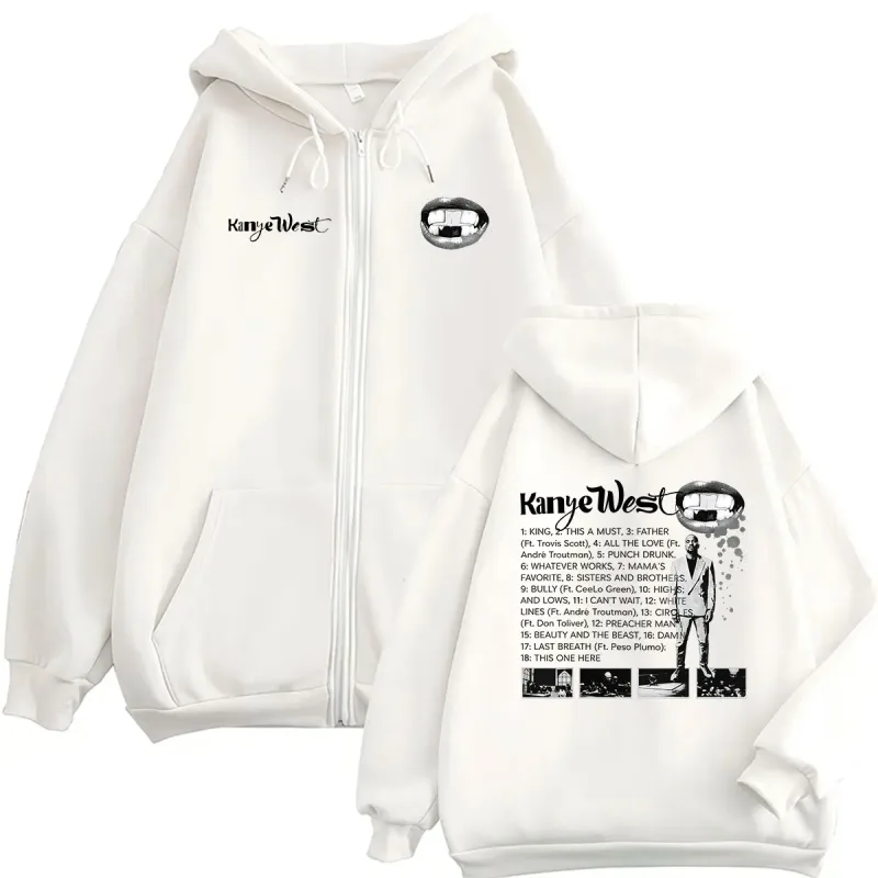 Kanye West Bully Album 2026 Zipper Print Hoodie Men's Gothic Fashion Pullover Sweatshirt Hip Hop Loose Coats Hoodies Streetwear