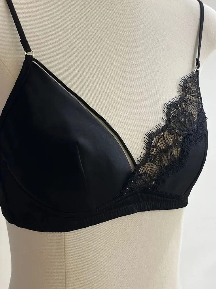 Fransız Tarzı Dantel Sutyen Bralette Küçük Göğüsler Hiçbir Balenli Üçgen Fincan Ince Askı Seksi Push Up iç çamaşırı seti kadın iç çamaşırı