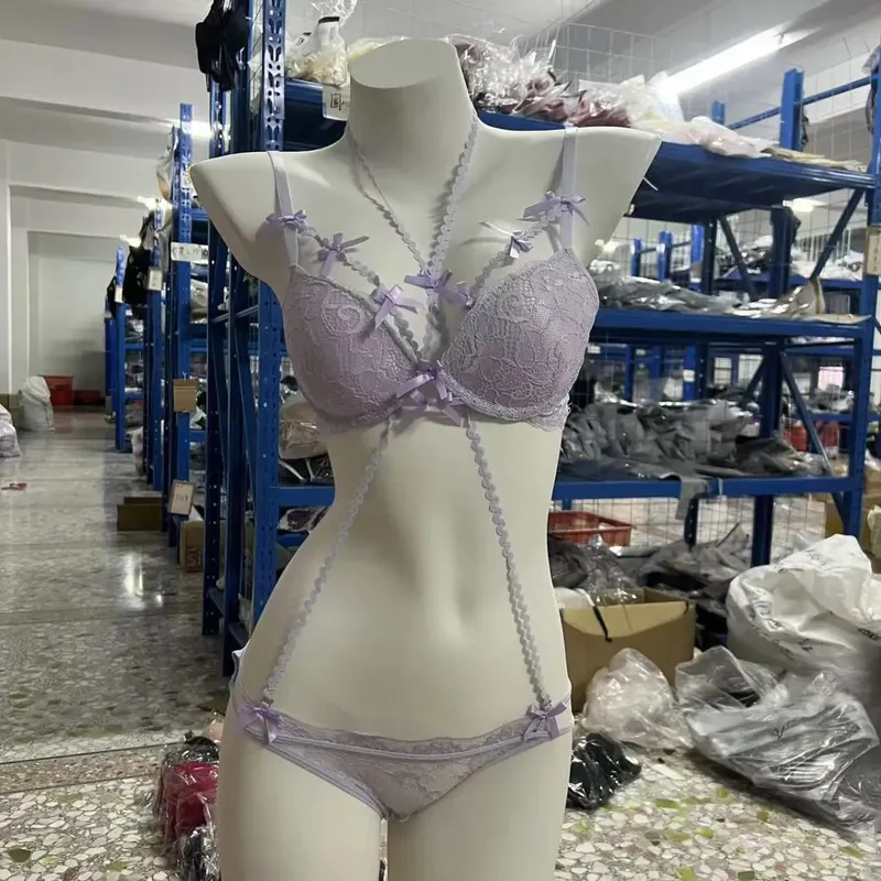 セクシーな BANERDANNI Bowknot Purple Underwear Set Thin Shoulder Strap Comfort Pure Look Women Intimate Lingerie 32-38 Daily Clothing