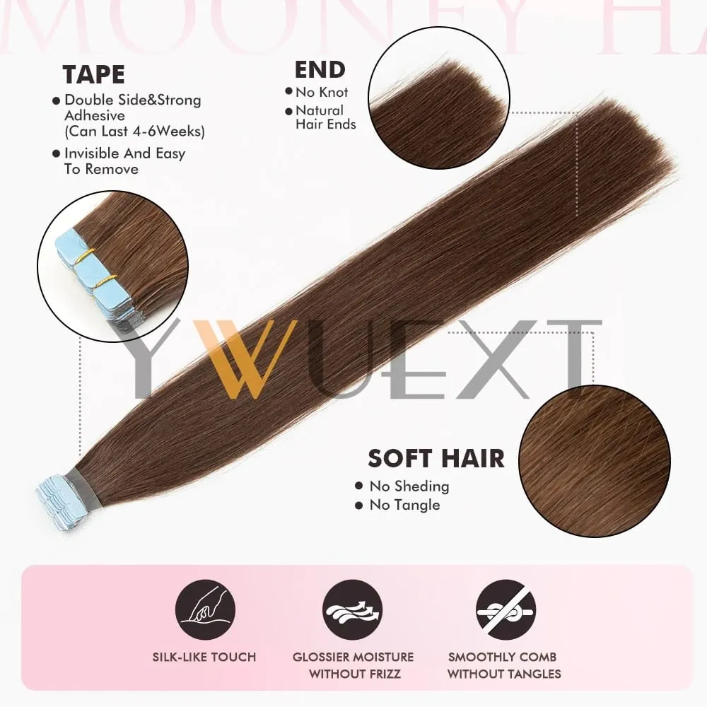 Mini Tape In Human Hair Extensions 12"-20" Machine Remy Skin Weft Adhesive Tape Hair Natural Black Brown Blonde Tape Ons 10pcs