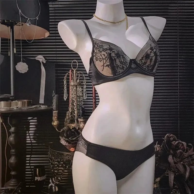 Set Lingerie Renda dan Satin Gaya Perancis, Bra Tali Dapat Disesuaikan & Bantalan Tipis Kawat Lembut Nyaman Pakaian Dalam Anak Perempuan Muslim