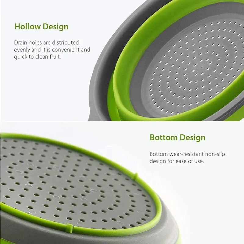Silicone Collapsible Colander with Handle Kitchen Folding Strainer Colander for Draining Pasta Vegetable Fruit JT111
