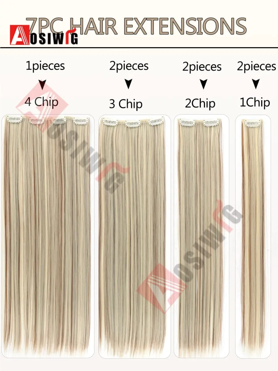18-32Inch 16 Clips in Hair Extensions Long Straight Hairstyle Synthetic Blonde Black Hairpieces Heat Resistant False Hair Daily
