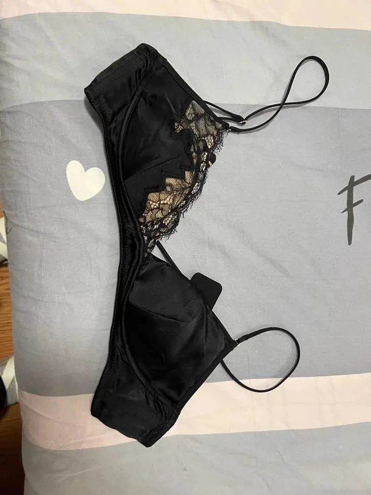 Fransız Tarzı Dantel Sutyen Bralette Küçük Göğüsler Hiçbir Balenli Üçgen Fincan Ince Askı Seksi Push Up iç çamaşırı seti kadın iç çamaşırı