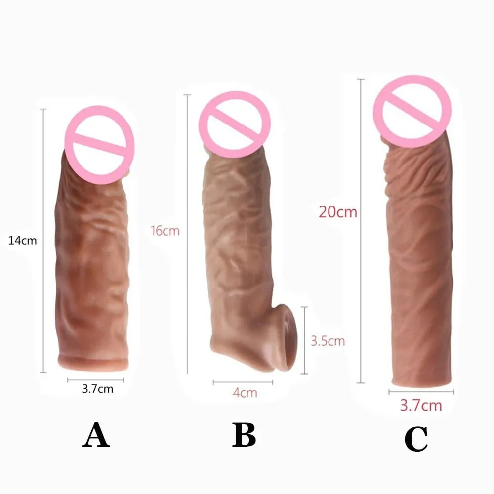 Realistico Estensione Del Pene Del Manicotto Del Rubinetto Riutilizzabile In Silicone Ingrandimento Del Pene Preservativi di Ritardo per Gli Uomini Dildo Enhancer Giocattoli Del Sesso Negozio Erotico