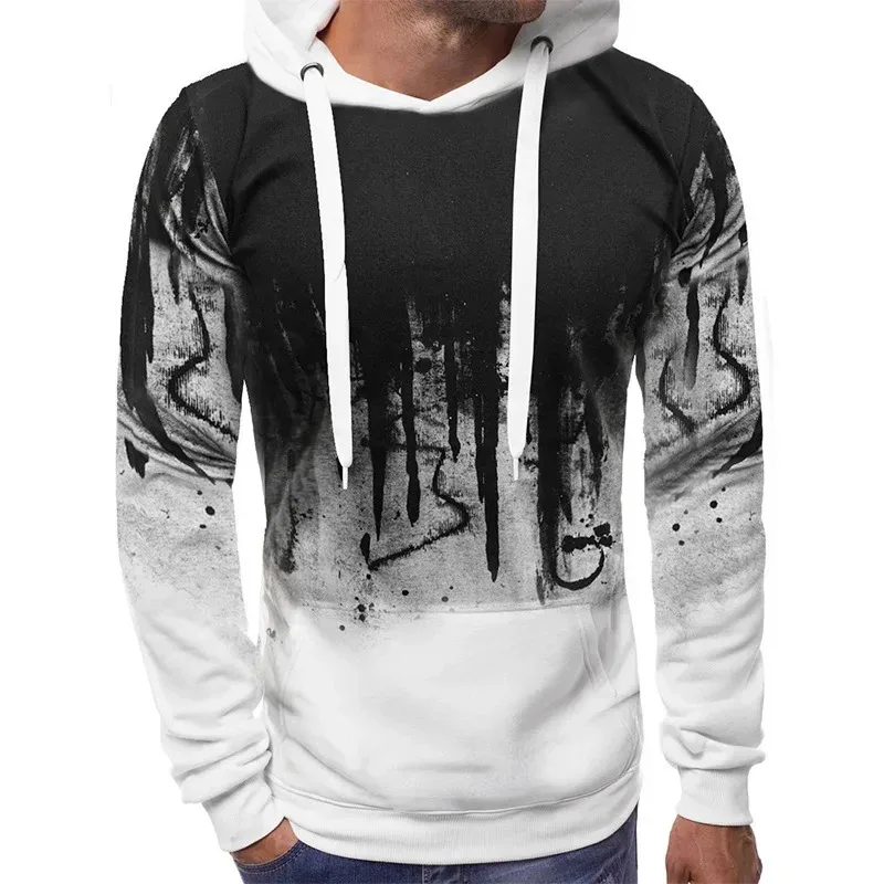 Gradient Print Men's Pullover Hooded Sweatshirt Spring Autumn Daily Fitness Sportswear Fashion Casual Hoodies Loose Clothing — image 5