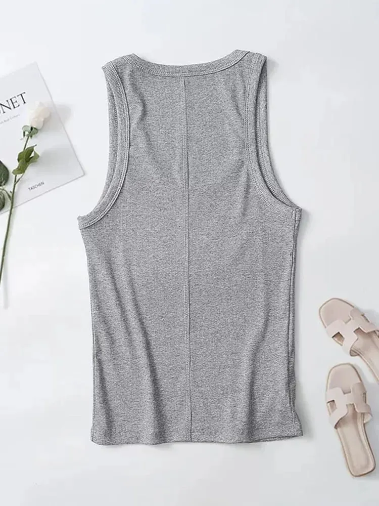 2025 Spring/Summer New Product Women's Slim Fit Solid Color Suspended Ribbed Tank Top Spicy Girl Style T-shirt